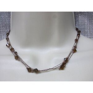 2028 Women’s 3 strand crystals and chain copper tone necklace